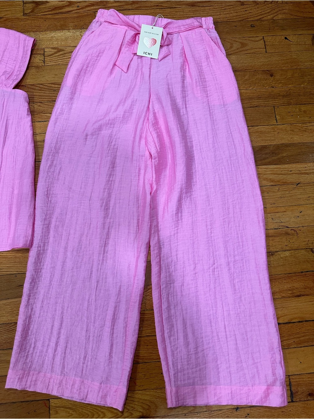 ICHI Bubblegum Pink Wide-Leg Tie-Waist Pants